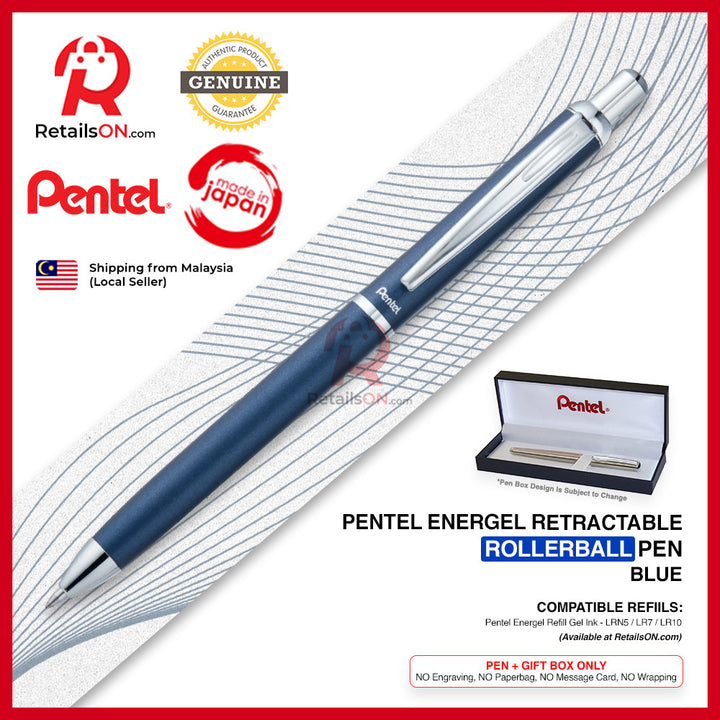 Pentel Energel 600 Retractable Rollerball Pen - Blue Chrome Trim /  BL607C-A - Energel LR7 refill [RetailsON]