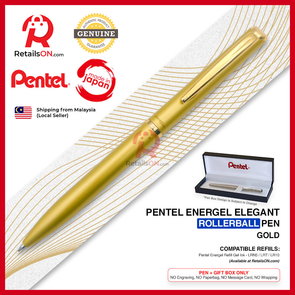 Pentel Energel Elegant Rollerball Pen - Full Gold / BL2007G-A - Energel LR7 refill [RetailsON]