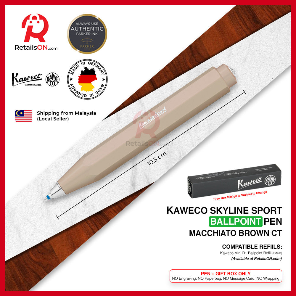 Kaweco Skyline SPORT Ballpoint Pen - Macchiato Brown Chrome Trim (Blue - Medium (M) Refill) / {ORIGINAL} / [RetailsON]