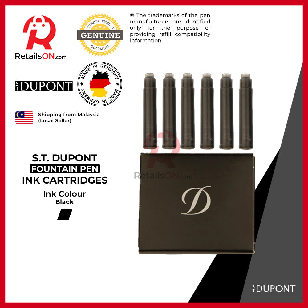 S.T. Dupont Ink Cartridges - Bordeaux [1 pack of 6] | Fountain Pen Ink Cartridge (ORIGINAL)