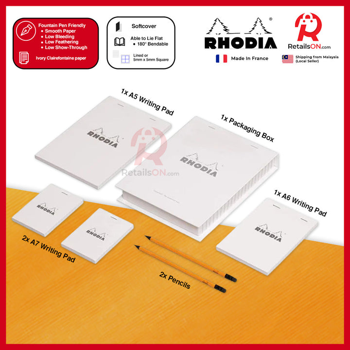 RHODIA Writing Pads - Essential Box Set Basics series Fountain Pen Friendly Paper (ORIGINAL) | [RetailsON] | For Gifting
