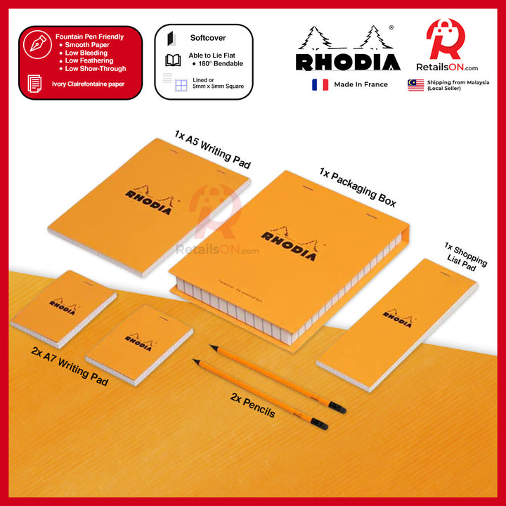 RHODIA Writing Pads - Essential Box Set Basics series Fountain Pen Friendly Paper (ORIGINAL) | [RetailsON] | For Gifting