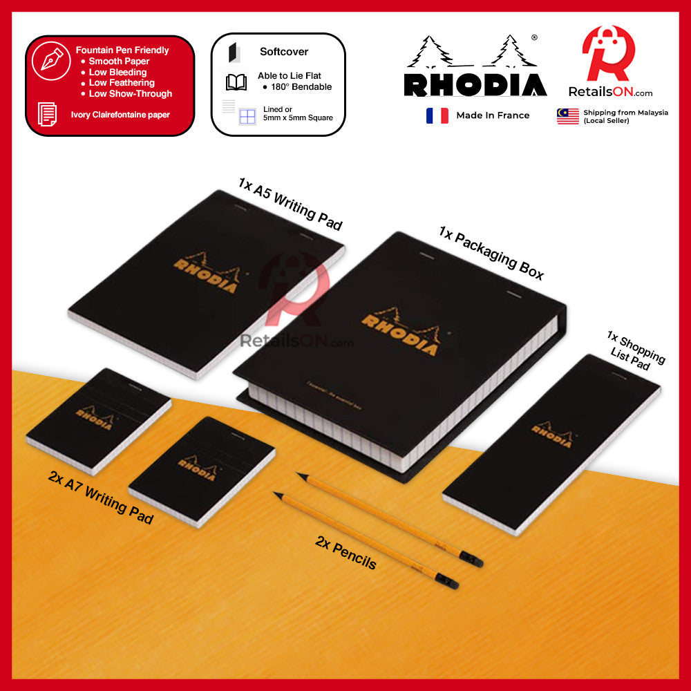 RHODIA Writing Pads - Essential Box Set Basics series Fountain Pen Friendly Paper (ORIGINAL) | [RetailsON] | For Gifting