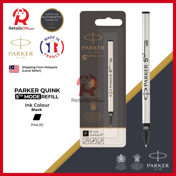 Parker Refill 5th Mode Black - Fine (F) (Quinkflow) / Fibre Tip Pen Refill 1pc Black (ORIGINAL) - RetailsON.com (Premium Retail Collections)