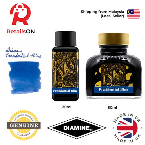 Diamine Ink Bottle (30ml / 80ml) - Presidential Blue / Fountain Pen Ink Bottle 1pc (ORIGINAL) / [RetailsON] - RetailsON.com (Premium Retail Collections)