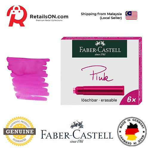 Faber-Castell Ink Cartridges (6 Cartridges) - Pink / Standard International Fountain Pen Ink Cartridges (ORIGINAL) - RetailsON.com (Premium Retail Collections)