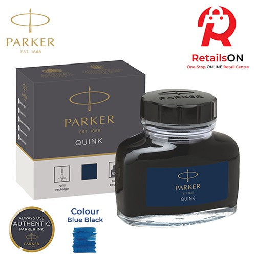 Parker Quink Ink Bottle 57ml Blue Black / Fountain Pen Ink Bottle 1pc Blue Black (ORIGINAL) - RetailsON.com (Premium Retail Collections)