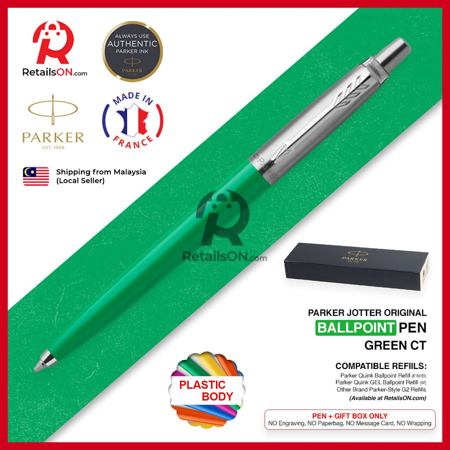 Parker Jotter Original Ballpoint Pen - Green Chrome Trim (with Black - Medium (M) Refill) / {ORIGINAL} / [RetailsON] - RetailsON.com (Premium Retail Collections)
