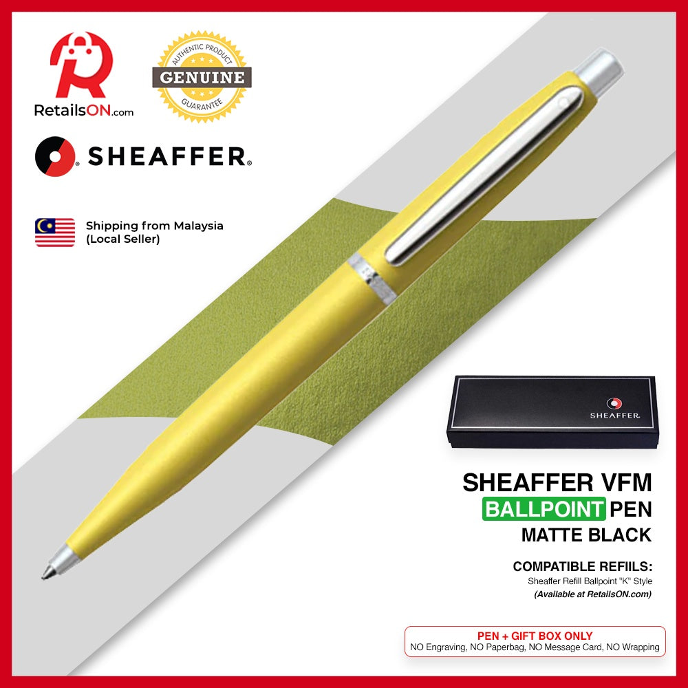 Sheaffer VFM Ballpoint Pen - Sunlight Yellow Chrome Trim (with Black - Medium (M) Refill) / {ORIGINAL} / [RetailsON] - RetailsON.com (Premium Retail Collections)