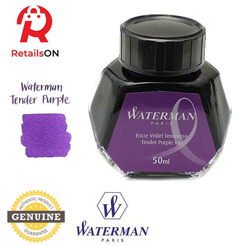 Waterman Ink Bottle 50ml Tender Purple / Fountain Pen Ink Bottle 1pc (ORIGINAL) - RetailsON.com (Premium Retail Collections)