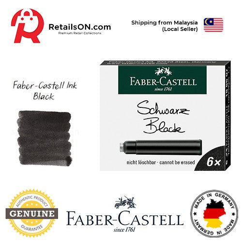 Faber-Castell Ink Cartridges (6 Cartridges) - Black / Standard International Fountain Pen Ink Cartridges (ORIGINAL) - RetailsON.com (Premium Retail Collections)