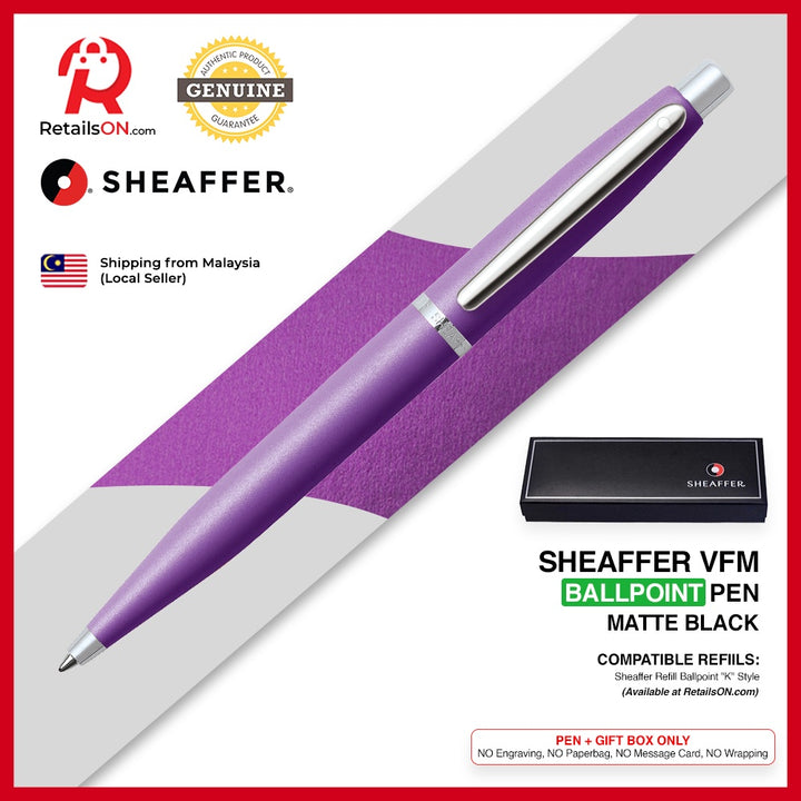 Sheaffer VFM Ballpoint Pen - Luminous Lavender Chrome Trim (with Black - Medium (M) Refill) / {ORIGINAL} / [RetailsON] - RetailsON.com (Premium Retail Collections)