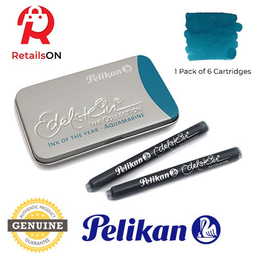 Pelikan Edelstein Ink Cartridges - Aquamarine (Ink of the Year) / Fountain Pen Ink Cartridges (ORIGINAL) [1 Pack of 6] - RetailsON.com (Premium Retail Collections)