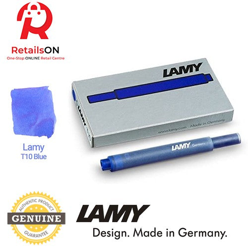 LAMY T10 Fountain Pen Ink Cartridge - Blue / Fountain Pen Refill [1 Pack of 5] Blue (ORIGINAL) - RetailsON.com (Premium Retail Collections)
