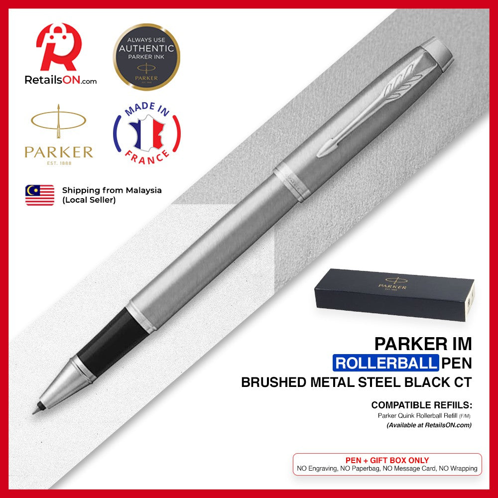 Parker IM Rollerball Pen - Brushed Steel Chrome Trim (with Black - Medium (M) Refill) / {ORIGINAL} / [RetailsON] - RetailsON.com (Premium Retail Collections)