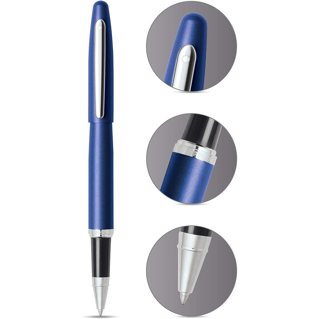 Sheaffer VFM Rollerball Pen - Neon Blue Chrome Trim (with Black - Medium (M) Refill) / {ORIGINAL} / [RetailsON] - RetailsON.com (Premium Retail Collections)