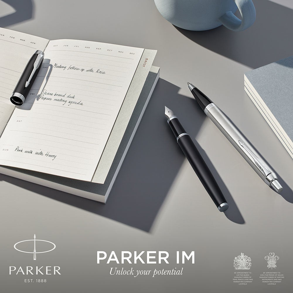 Parker IM Ballpoint Pen - Brushed Steel Chrome Trim (with Black - Medium (M) Refill) / {ORIGINAL} / [RetailsON] - RetailsON.com (Premium Retail Collections)