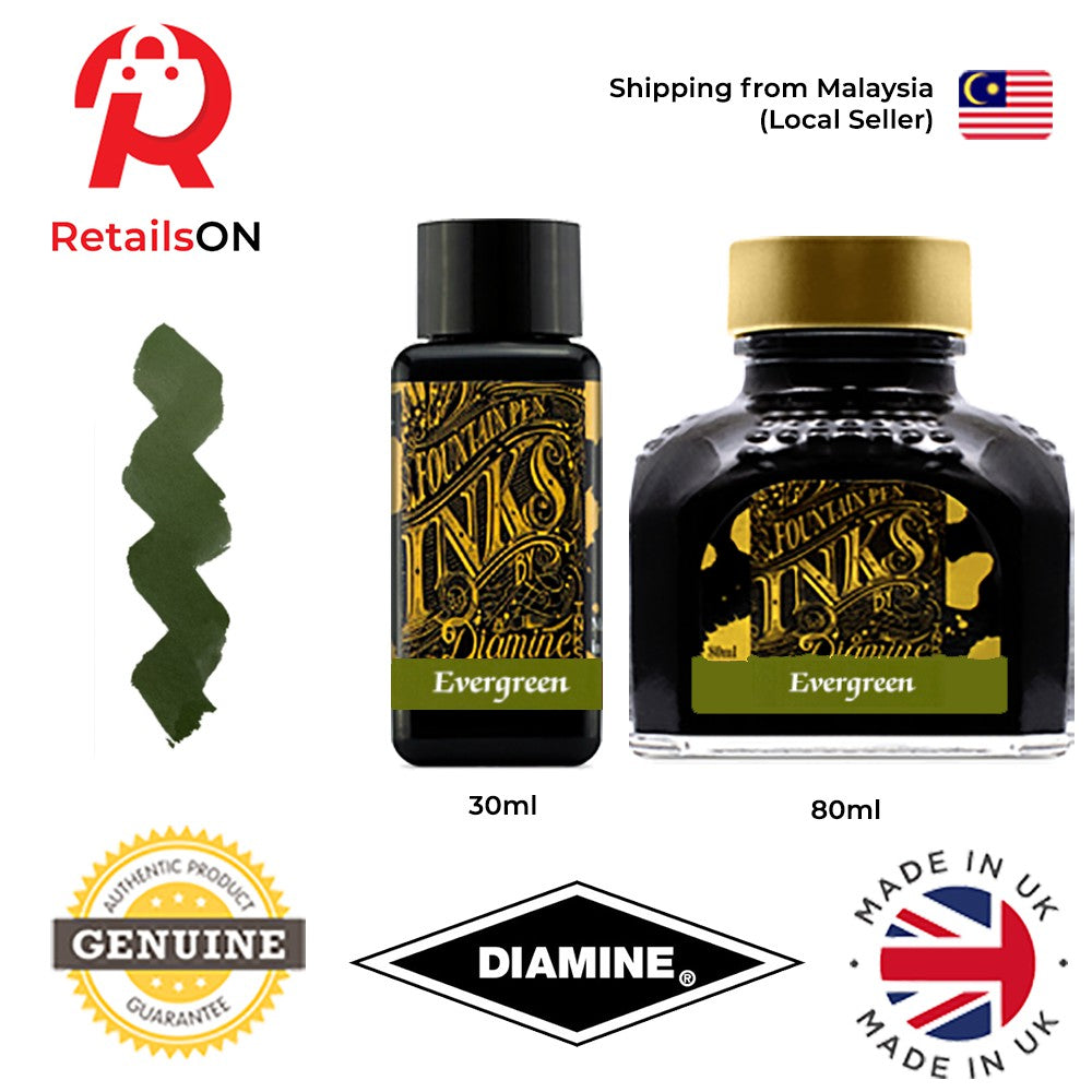 Diamine Ink Bottle (30ml / 80ml) - Evergreen / Fountain Pen Ink Bottle 1pc (ORIGINAL) / [RetailsON] - RetailsON.com (Premium Retail Collections)
