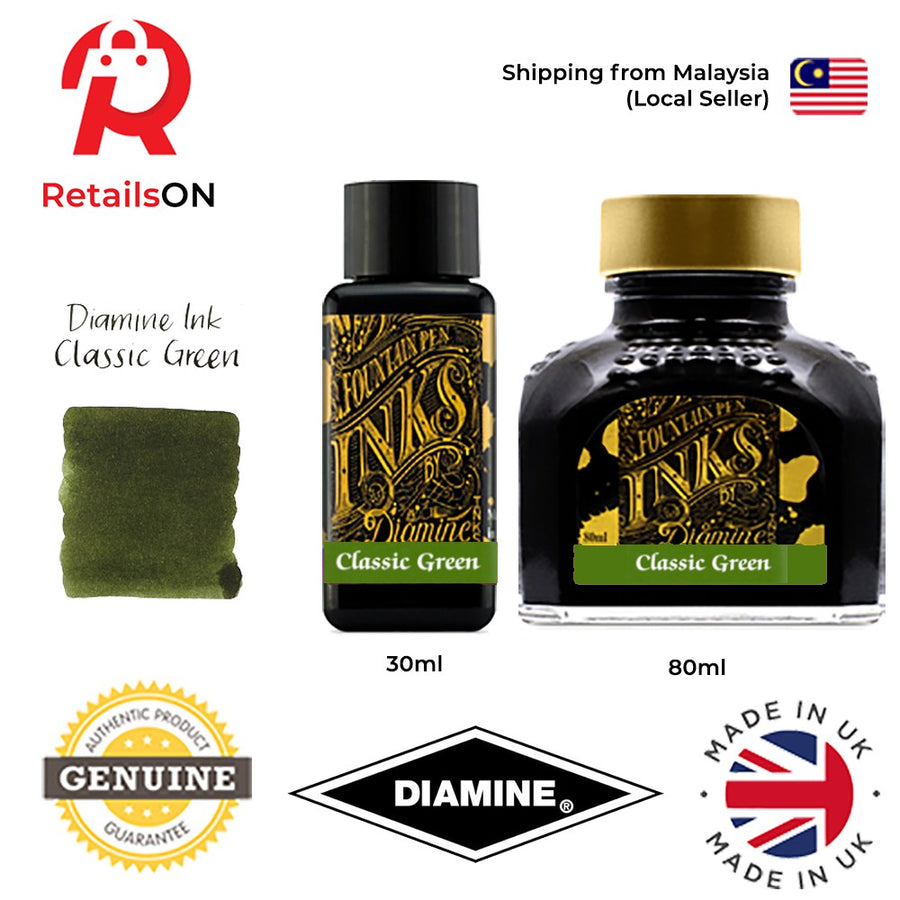 Diamine Ink Bottle (30ml / 80ml) - Classic Green / Fountain Pen Ink Bottle 1pc (ORIGINAL) / [RetailsON] - RetailsON.com (Premium Retail Collections)