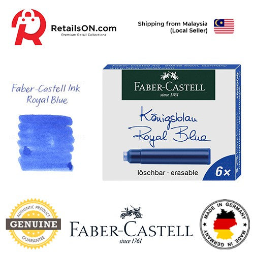 Faber-Castell Ink Cartridges (6 Cartridges) - Royal Blue / Standard International Fountain Pen Ink Cartridges (ORIGINAL) - RetailsON.com (Premium Retail Collections)