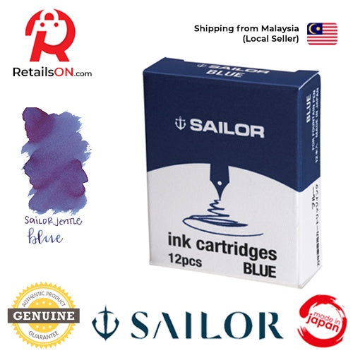 Sailor Jentle - Blue - Fountain Pen Ink Cartridges - 1 pack of 12 (ORIGINAL) | [RetailsON] - RetailsON.com (Premium Retail Collections)