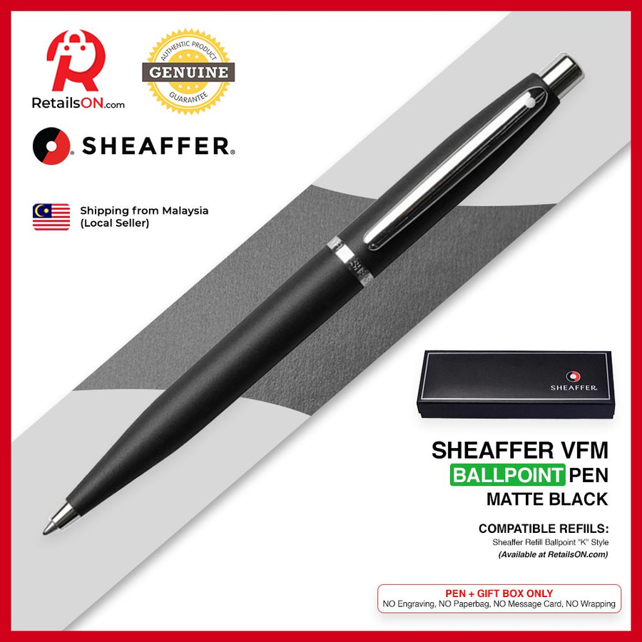 Sheaffer VFM Ballpoint Pen - Matte Black Chrome Trim (with Black - Medium (M) Refill) / {ORIGINAL} / [RetailsON] - RetailsON.com (Premium Retail Collections)