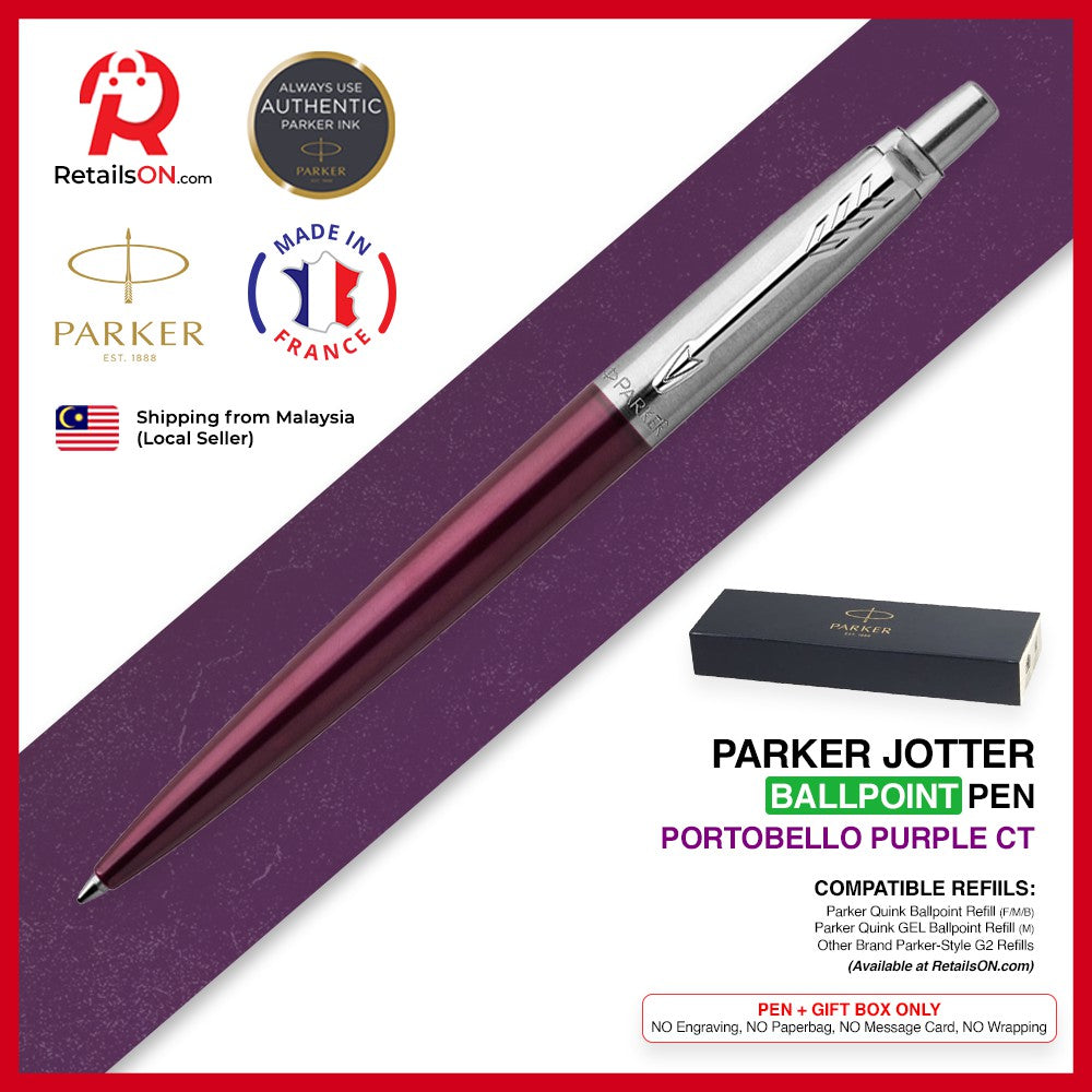 Parker Jotter Ballpoint Pen - Portobello Purple Chrome Trim (with Black - Medium (M) Refill) / {ORIGINAL} / [RetailsON] - RetailsON.com (Premium Retail Collections)
