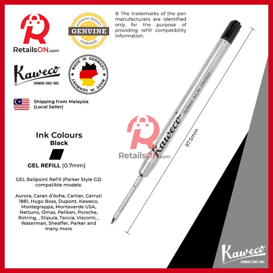 Kaweco Ceramic Gel Ink G2 Rollerball Pen Refill - Black | Standard Parker Style G2 Refill 1pc (ORIGINAL) - RetailsON.com (Premium Retail Collections)
