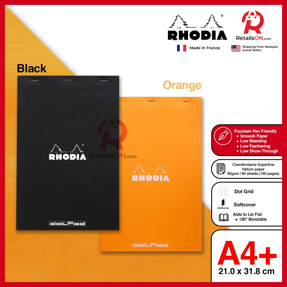 RHODIA Writing Pads - Dot pad series No. 19 (A4+) - Fountain Pen Friendly Paper (ORIGINAL) | [RetailsON] - RetailsON.com (Premium Retail Collections)