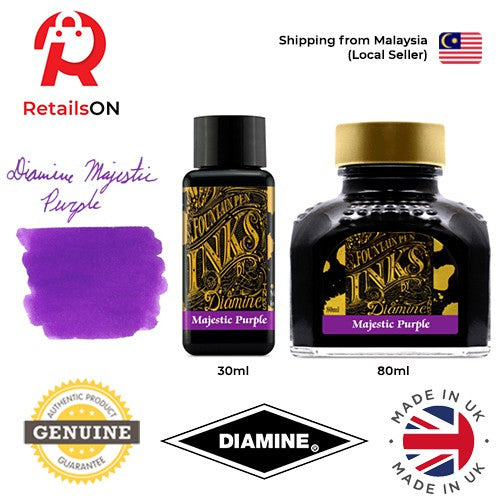 Diamine Ink Bottle (30ml / 80ml) - Majestic Purple / Fountain Pen Ink Bottle 1pc (ORIGINAL) / [RetailsON] - RetailsON.com (Premium Retail Collections)