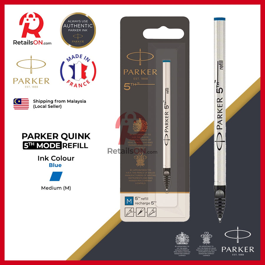 Parker Refill 5th Mode Blue - Medium (M) (Quinkflow) / Fibre Tip Pen Refill 1pc Blue (ORIGINAL) - RetailsON.com (Premium Retail Collections)