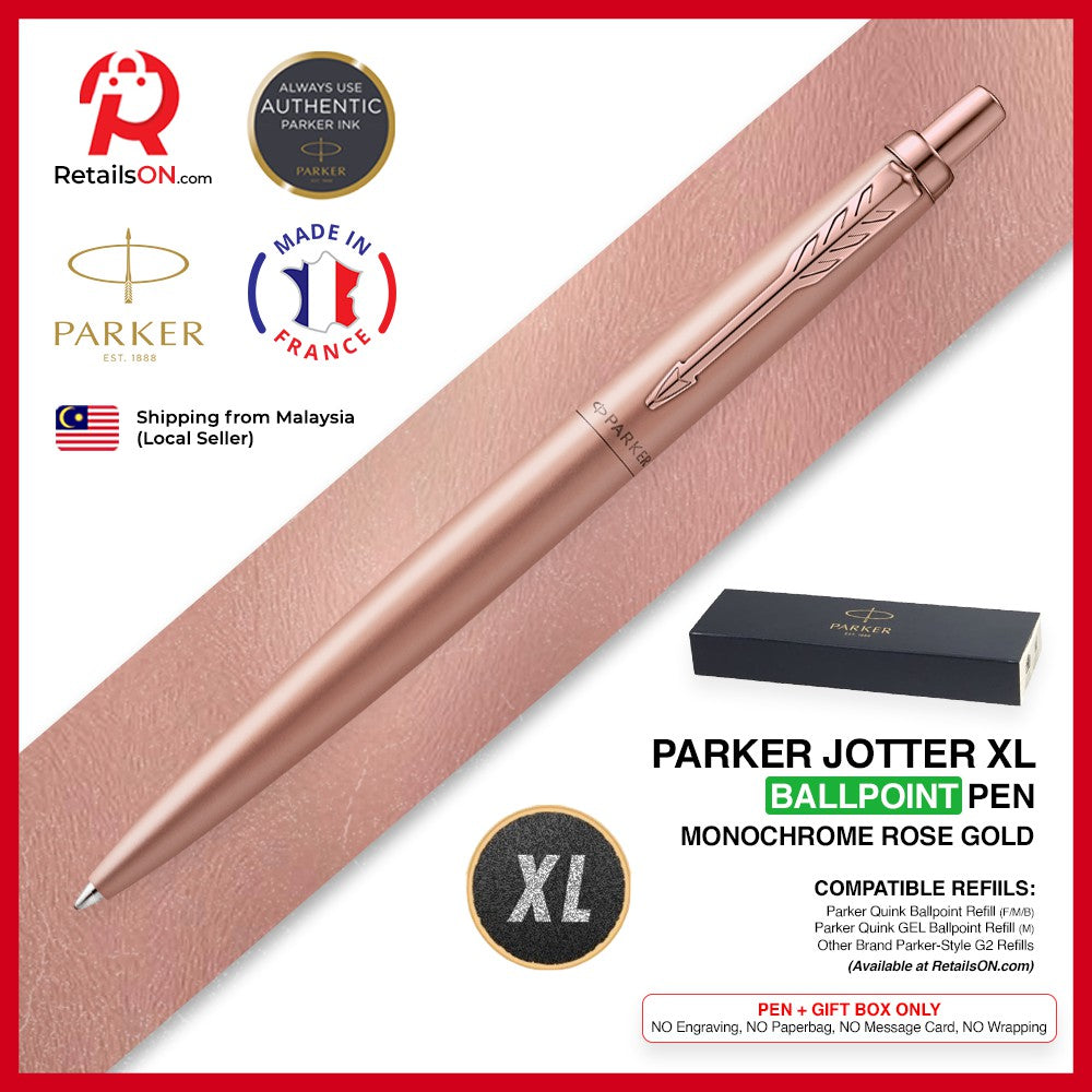 Parker Jotter XL Ballpoint Pen - Monochrome Rose Gold (with Black - Medium (M) Refill) / {ORIGINAL} / [RetailsON] - RetailsON.com (Premium Retail Collections)