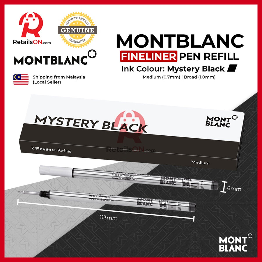Montblanc Fineliner Refill (2 Per Pack) - Mystery Black (ORIGINAL) / For MB Fineliner and Rollerball Pens / [RetailsON] - RetailsON.com (Premium Retail Collections)
