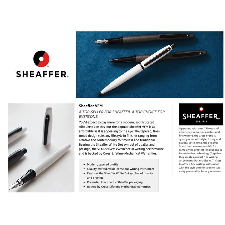 Sheaffer VFM Ballpoint Pen - Neon Blue Chrome Trim (with Black - Medium (M) Refill) / {ORIGINAL} / [RetailsON] - RetailsON.com (Premium Retail Collections)