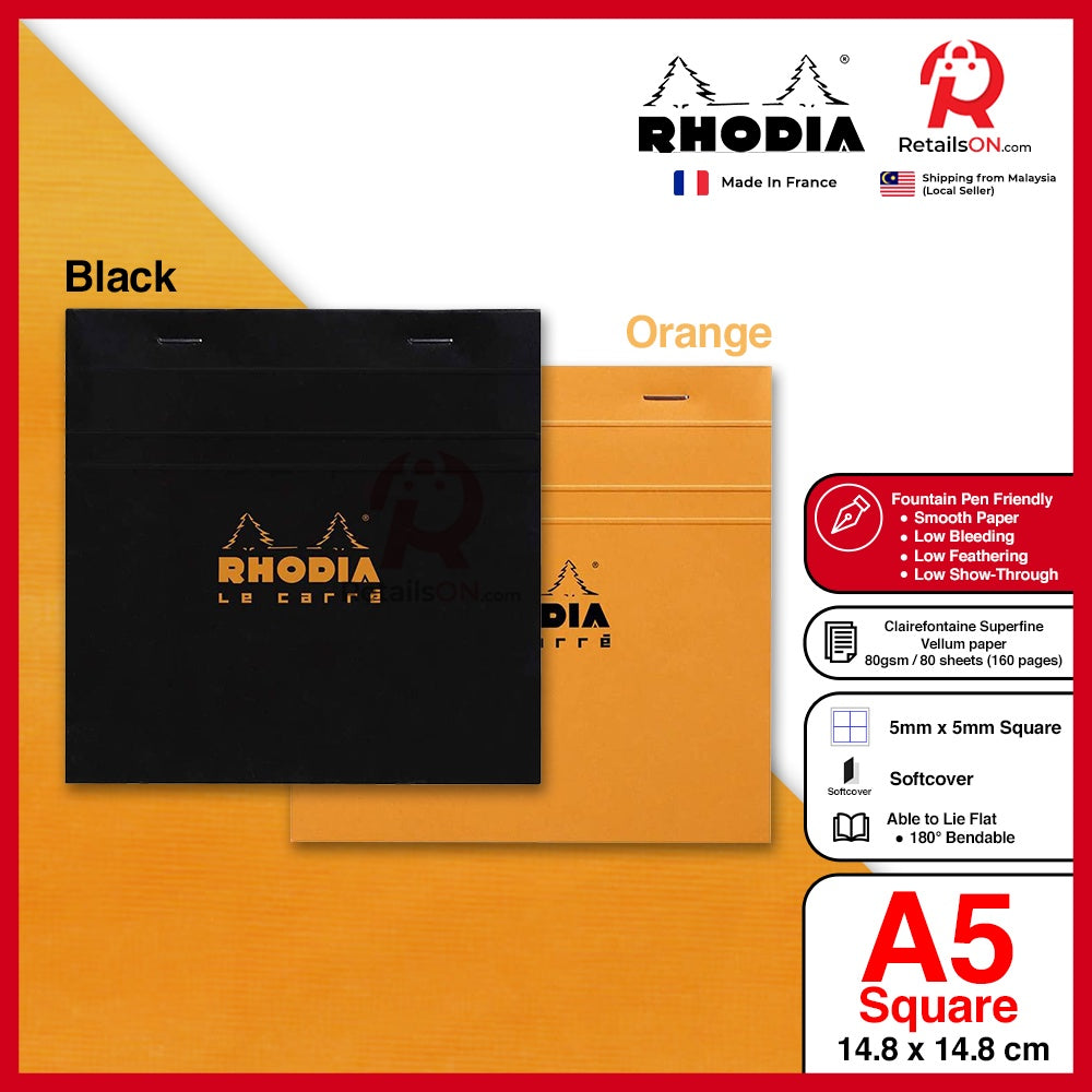 RHODIA Writing Pads - RHODIA Writing Pads - Le Carre (SQUARE) Basics series No. 148 - Fountain Pen Friendly Paper - RetailsON.com (Premium Retail Collections)
