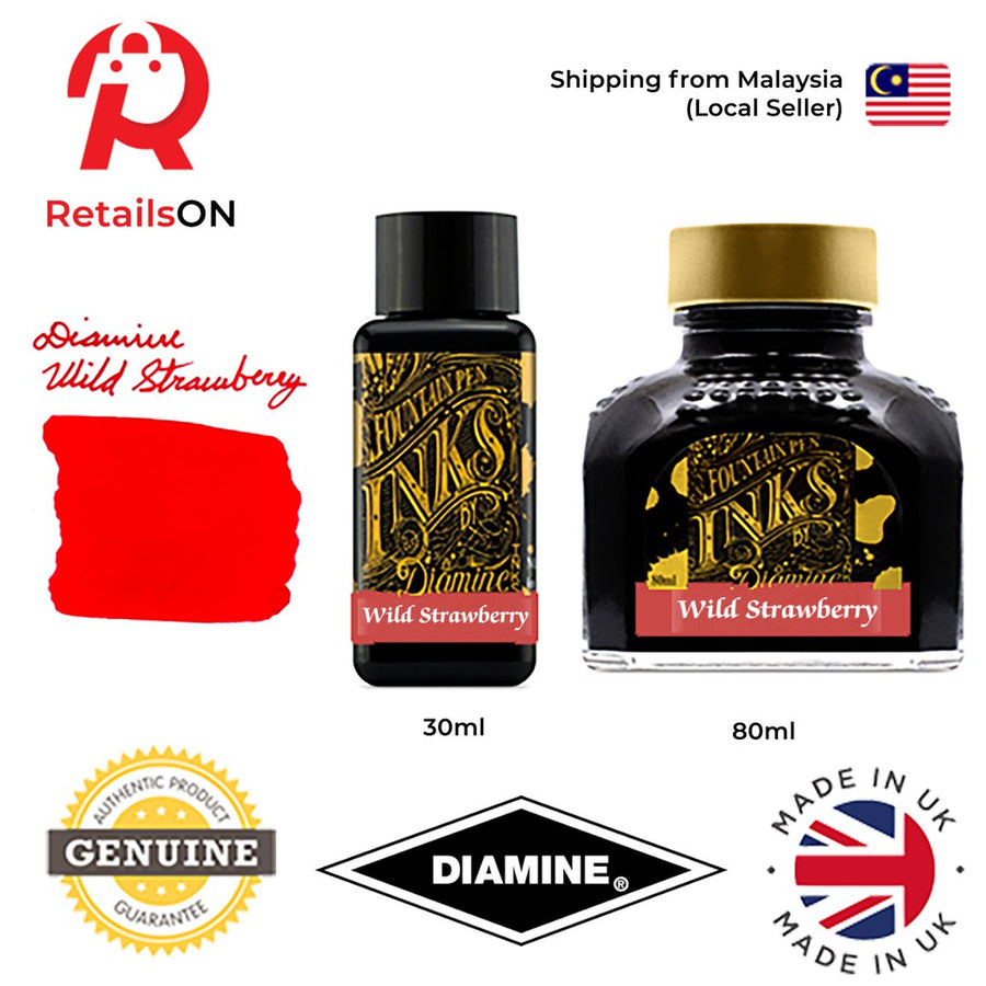 Diamine Ink Bottle (30ml / 80ml) - Wild Strawberry / Fountain Pen Ink Bottle 1pc (ORIGINAL) / [RetailsON] - RetailsON.com (Premium Retail Collections)