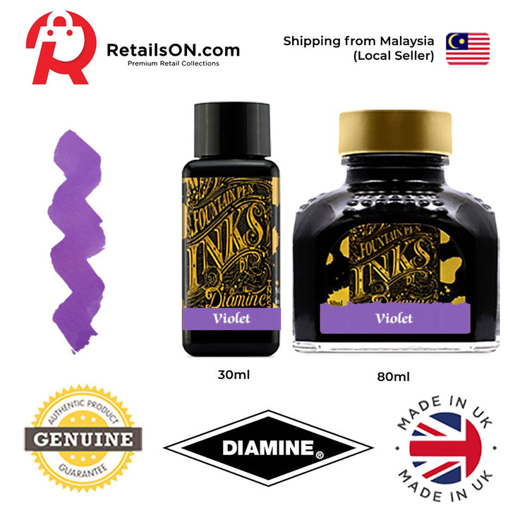 Diamine Ink Bottle (30ml / 80ml) - Violet / Fountain Pen Ink Bottle 1pc (ORIGINAL) / [RetailsON] - RetailsON.com (Premium Retail Collections)
