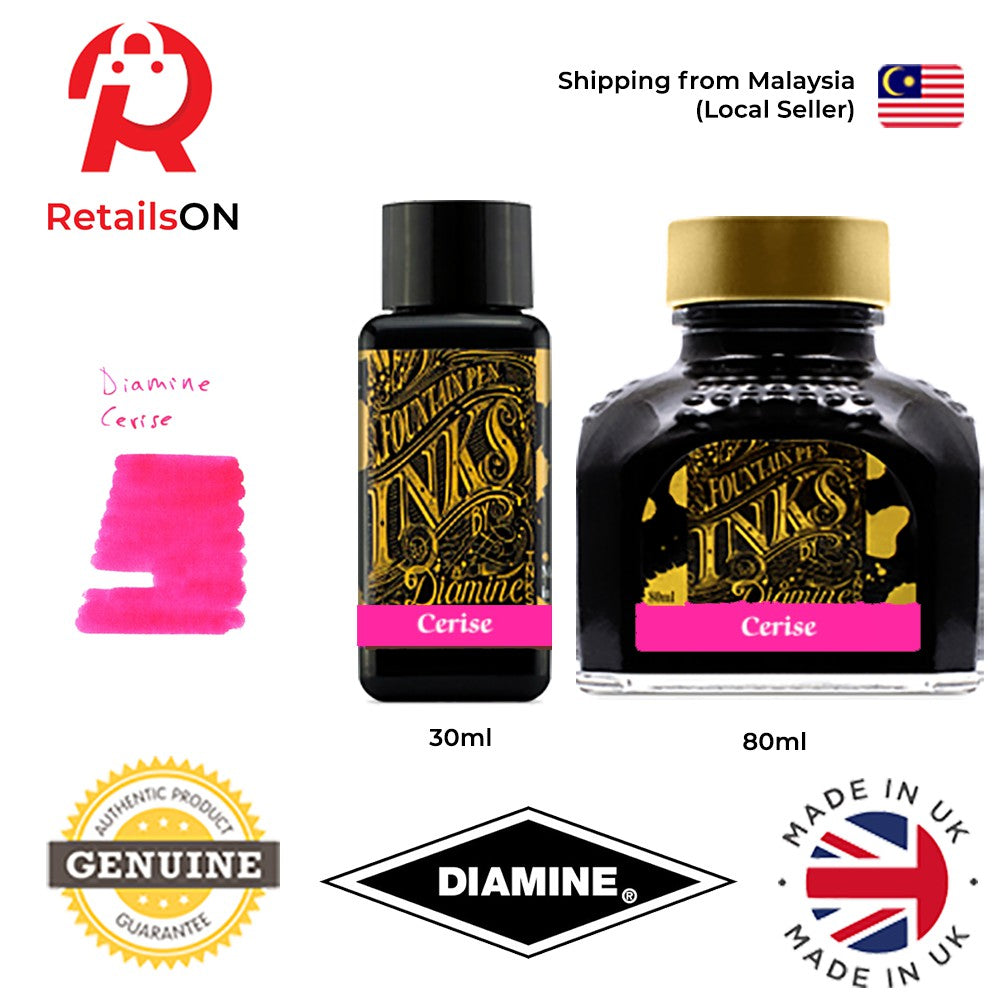 Diamine Ink Bottle (30ml / 80ml) - Cerise / Fountain Pen Ink Bottle 1pc (ORIGINAL) / [RetailsON] - RetailsON.com (Premium Retail Collections)