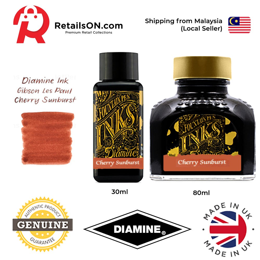 Diamine Gibson Les Paul Guitar Ink Bottle (30ml / 80ml) - Cherry Sunburst / Fountain Pen Ink Bottle 1pc (ORIGINAL) / [Re - RetailsON.com (Premium Retail Collections)