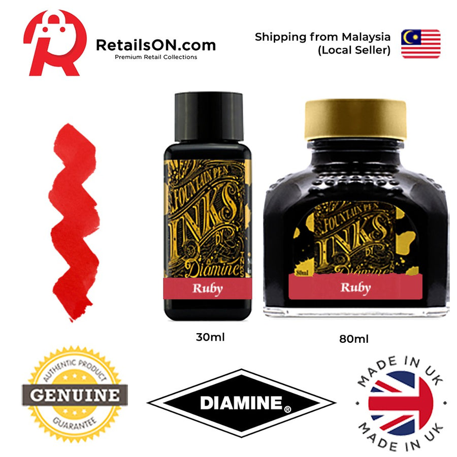 Diamine Ink Bottle (30ml / 80ml) - Ruby / Fountain Pen Ink Bottle 1pc (ORIGINAL) / [RetailsON] - RetailsON.com (Premium Retail Collections)