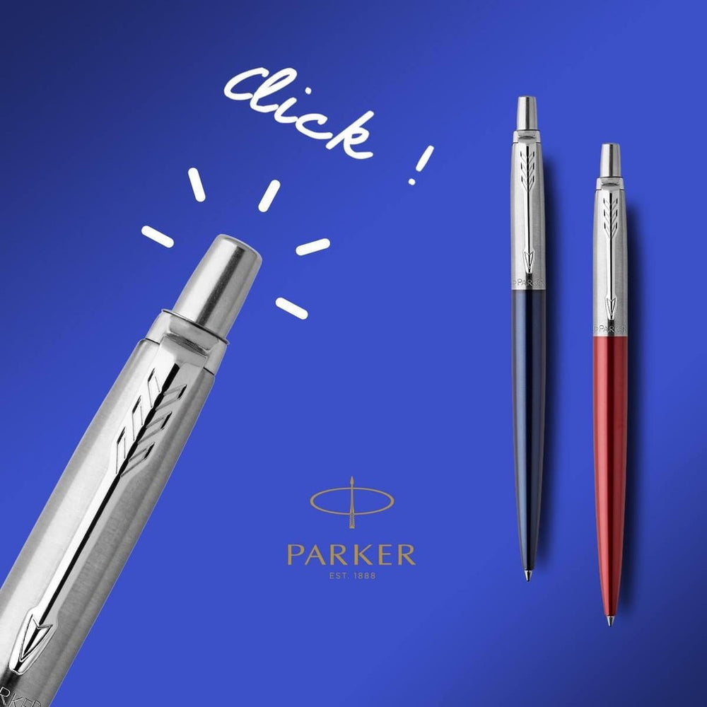 Parker Jotter Ballpoint Pen - Royal Blue Chrome Trim (with Black - Medium (M) Refill) / {ORIGINAL} / [RetailsON] - RetailsON.com (Premium Retail Collections)