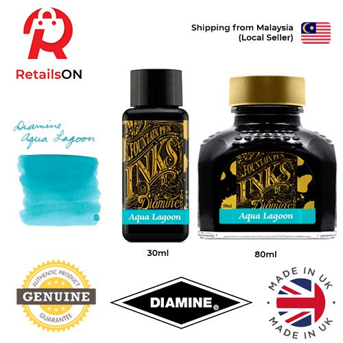 Diamine Ink Bottle (30ml / 80ml) - Aqua Lagoon / Fountain Pen Ink Bottle 1pc (ORIGINAL) / [RetailsON] - RetailsON.com (Premium Retail Collections)