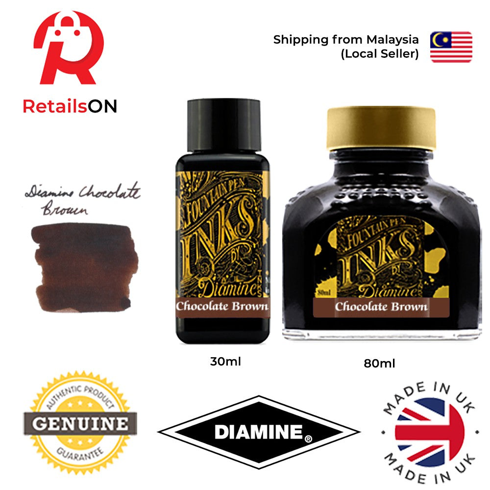 Diamine Ink Bottle (30ml / 80ml) - Chocolate Brown / Fountain Pen Ink Bottle 1pc (ORIGINAL) / [RetailsON] - RetailsON.com (Premium Retail Collections)