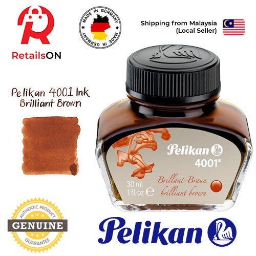 Pelikan 4001 30ml Ink Bottle - Brilliant Brown / Fountain Pen Ink Bottle 1pc (ORIGINAL) - RetailsON.com (Premium Retail Collections)