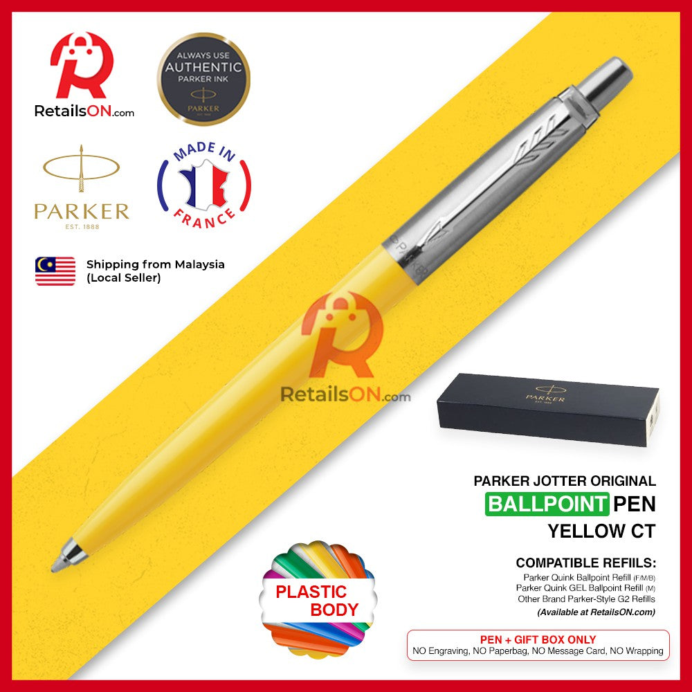 Parker Jotter Original Ballpoint Pen - Yellow Chrome Trim (with Black - Medium (M) Refill) / {ORIGINAL} / [RetailsON] - RetailsON.com (Premium Retail Collections)