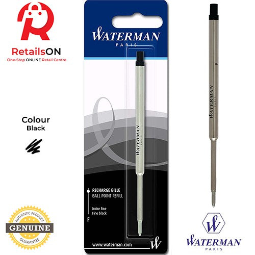 Waterman Refill Ballpoint Black - Fine (F) / Ball Point Pen Refill 1pc Black (ORIGINAL) - RetailsON.com (Premium Retail Collections)