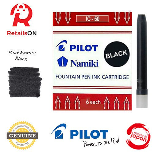 Pilot Fountain Pen Ink Cartridge IC-50 (6 Pieces) - Black / Namiki IC50 (ORIGINAL) - RetailsON.com (Premium Retail Collections)