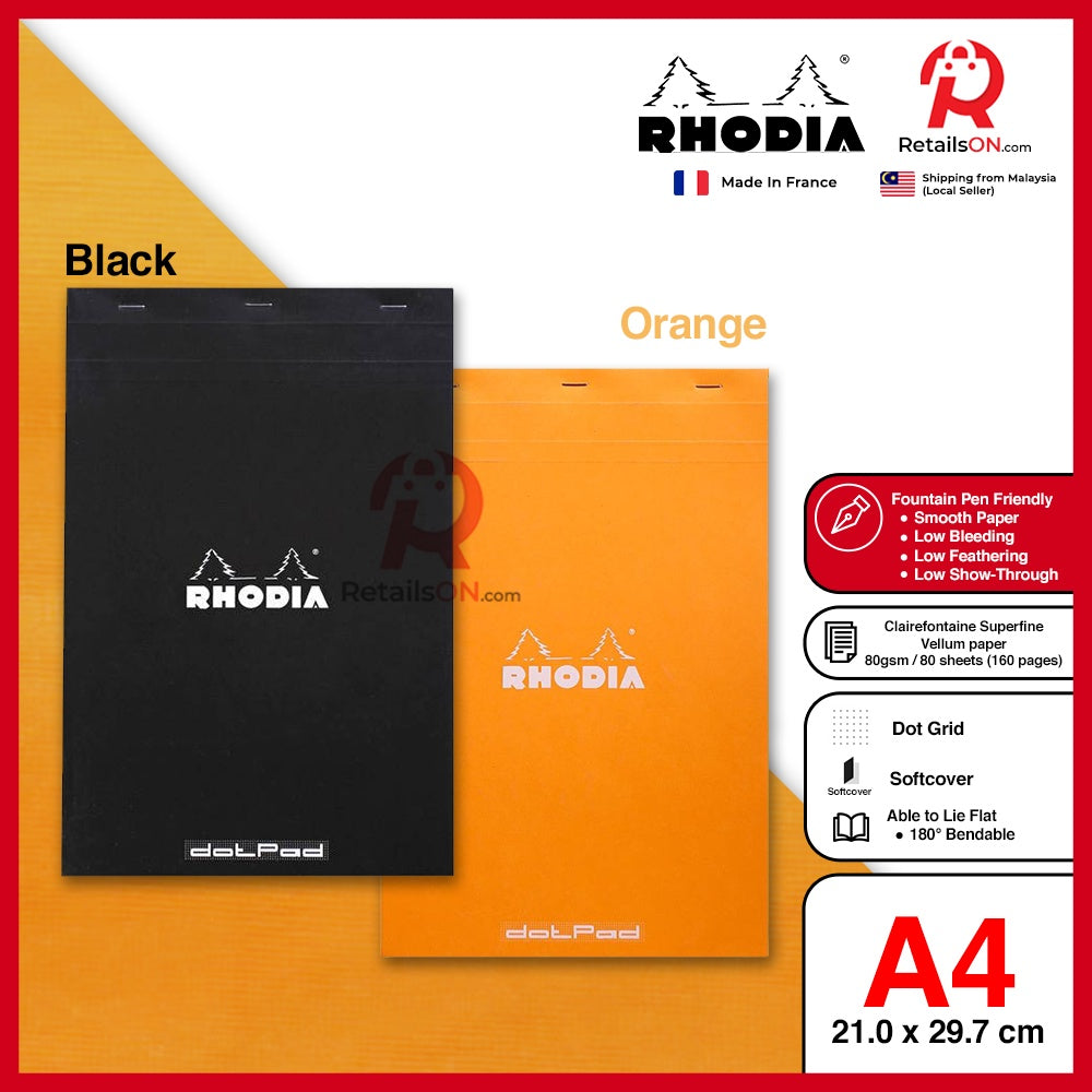 RHODIA Writing Pads - Dot pad series No. 18 (A4) - Fountain Pen Friendly Paper (ORIGINAL) | [RetailsON] - RetailsON.com (Premium Retail Collections)