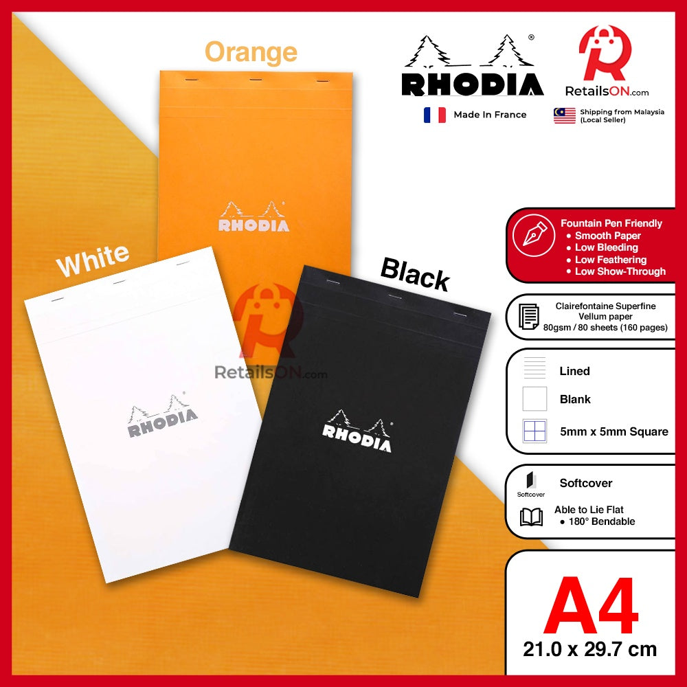 RHODIA Writing Pads - Basics series No. 18 (A4) - Fountain Pen Friendly Paper (ORIGINAL) | [RetailsON] - RetailsON.com (Premium Retail Collections)