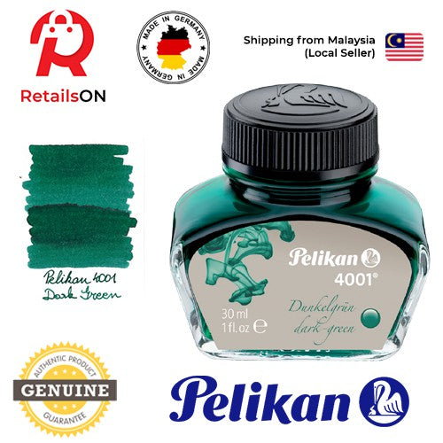 Pelikan 4001 30ml Ink Bottle - Dark Green / Fountain Pen Ink Bottle 1pc (ORIGINAL) - RetailsON.com (Premium Retail Collections)